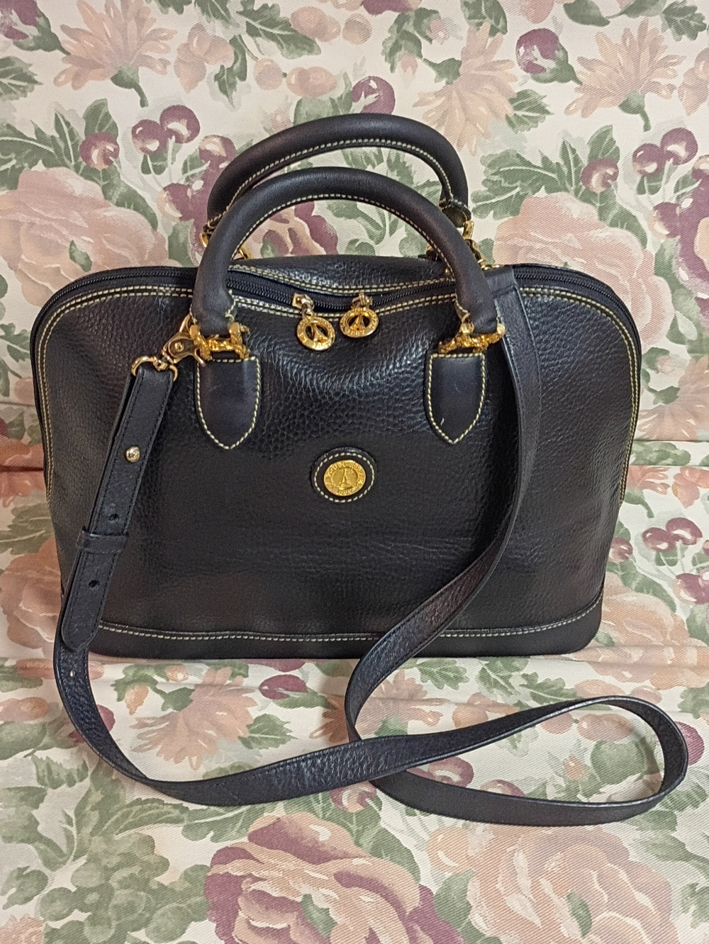 ❤️LA TOUR EIFFEL BLACK LEATHER CROSSBODY DOUBLE STRAP BAG PURSE
